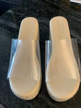Melissa Anthropologie.  Clear-Band Slide Mules with Cream Footbed